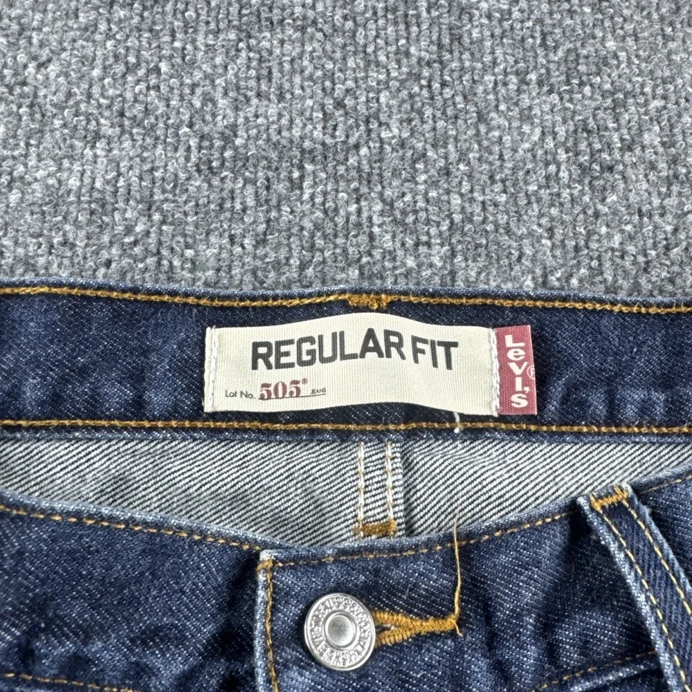 Levis 505 Jeans Men 38x29 Blue Dark Wash Cotton Regular Fit Denim Workwear